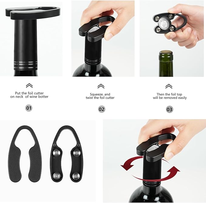 JianlianLab Wine Foil Cutter Magnetic Design, 4 Stainless Blades Foil Remover Wine Bottles Opener Accessory, Removes Foil Top Effortlessly for Wine Lovers, Black (4)