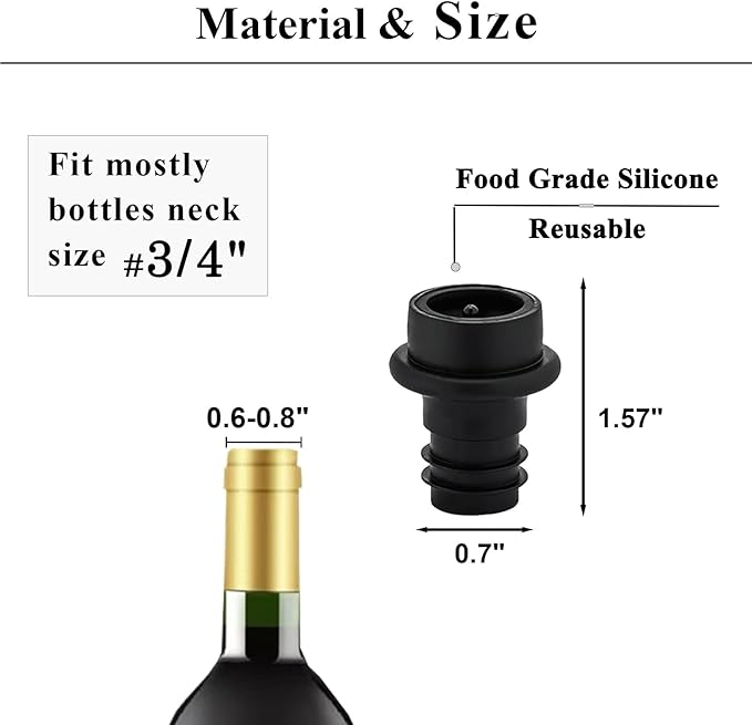 8 PCS Wine Vacuum Stoppers, Keep Wine Fresh for up to 7 Days - 8 Vacuum Stoppers, Wine Pump and Wine Vacuum Stopper, Reusable for Wine Saver, Wine Stoppers for Wine Bottles（Not Include Pump）
