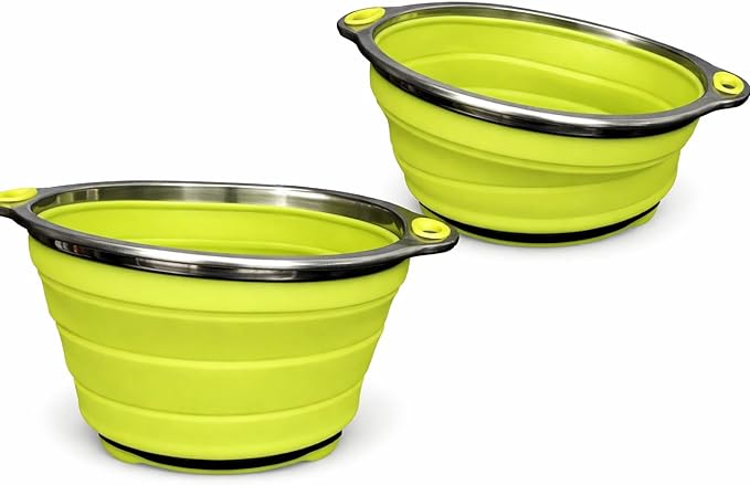 Oneida 8 inch Color Burst Stainless Steel Silicone Collapsible Colander Strainer - Green