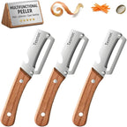Multifunctional Fruit and Vegetable Peeler,Premium Stainless Steel Blade,Wooden Handle Hand Tool with Bottle Opener,Julienne Peeler for Potato,Cucumber,Orange,Pineapple,Veggie (3)