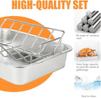Turkey Roaster Roasting Rack with Pan, Stainless Steel Poultry Turkey Roasting Pan for Smoker Smoking and Grilling/Dual Purpose fit for Oven, Large Size Big Green Egg and Kamado Joe Etc