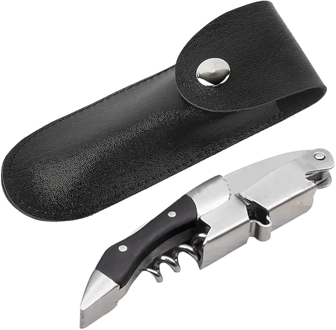 Bottle Opener Leather Case, Black PU Professional Wine Opener Leather Bag Bartender Essentials Wine Tool PU Bag