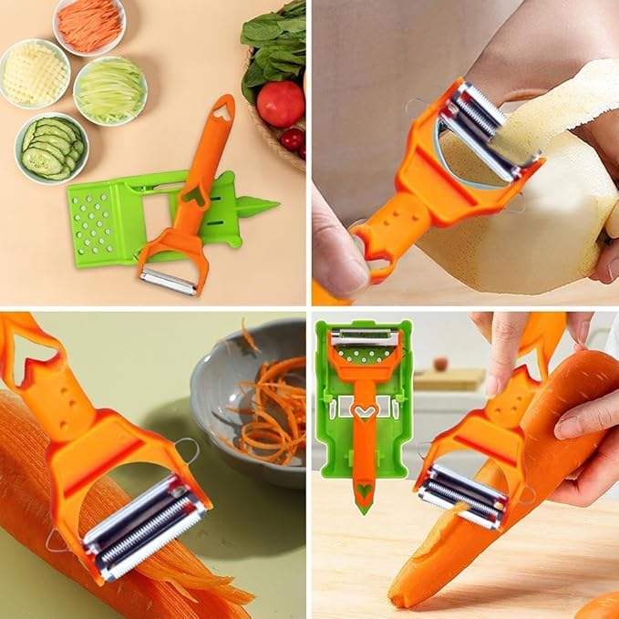 Pelador Multifuncional 2-En-1, Multi Cutter and Julienne Set with Grating Plate Great, 2025 Multifunctional Kitchenware Set with Grating Plate, Double-Edged for Easy Peeling (1 PCS)