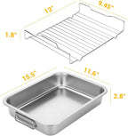 Tifanso Stainless Steel Roasting Pan - Heavy Duty Turkey Roasting Baking Broiler Oven Pan with Rack and Handle for Oven, High Sided Easy to Clean Induction Roast Tray for Chicken, Vegetable, Lasagna