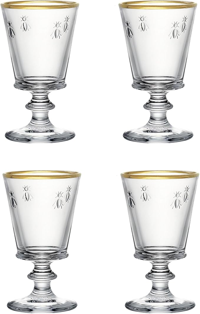 La Rochere Gold Rimmed Napoleon Bee Stemmed Wine Glass Set of 4 – Vintage Wine Glasses – Gold Rimmed Glassware (9 oz)