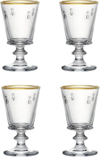 La Rochere Gold Rimmed Napoleon Bee Stemmed Wine Glass Set of 4 – Vintage Wine Glasses – Gold Rimmed Glassware (9 oz)