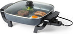 Amazon Basics Electric Skillet and Frying Pan with Glass Lid, Nonstick Ceramic Coating, Cool-Touch Handles, Adjustable Heat, 15.74 x 11.81 x 6.69 inch, Black