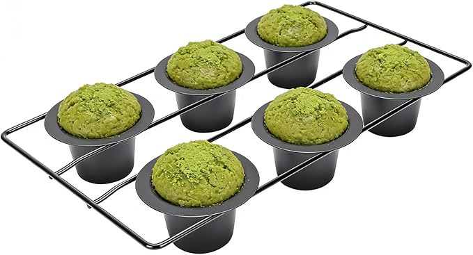 VBESTLIFE 6 Cup Popover Pan, Non Stick Carbon Steel Bakeware for Muffins and Popovers, with Wire Rack for Even Baking and Easy Cleanup