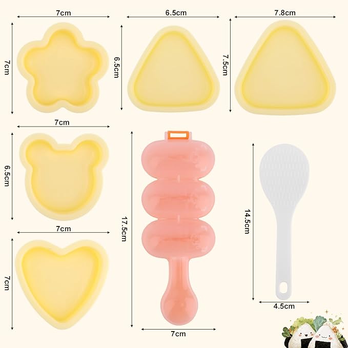 7pcs Rice Ball Mold Kit, Musubi Maker Set Shake Rice Press Roll Shaker Mould Sushi Making Kit with Scoop Kitchen Tools for Lunch Bento and Home DIY