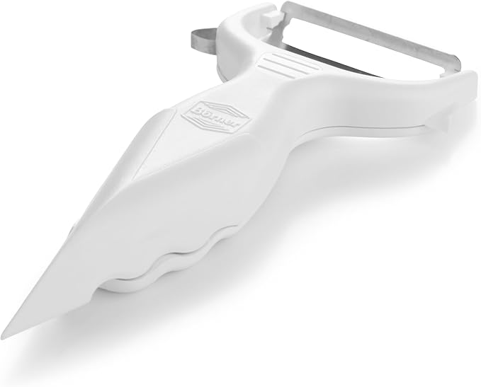 Börner Vegetable Peeler (6-in-1) • Garnishing Peeler with Grater • Multifunctional Peeler for Fruits & Vegetables • Fruit Peeler, Universal Peeler, Potato Peeler • Color: White