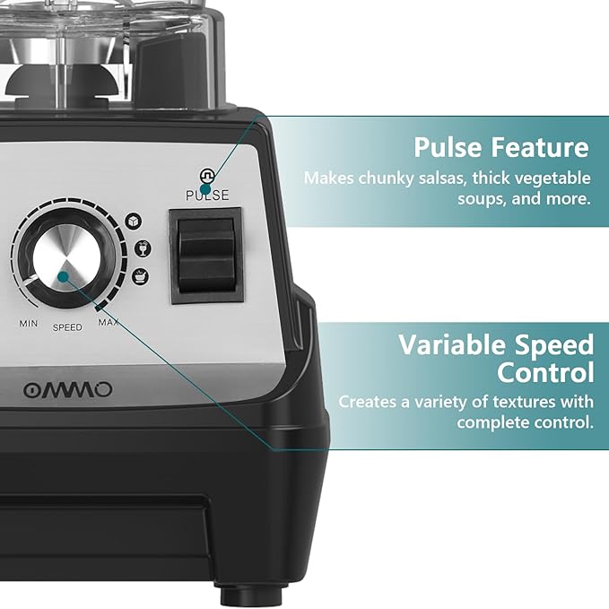 OMMO Blender 1800W, Professional High Speed Countertop Blender with Stainless Steel Blades, 60oz BPA Free Jar for Shakes and Smoothies, Ice and Fruits, Dishwasher Safe