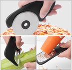Kitchen Tool Set with Bottle Opener, Vegetable Peeler, Hand Grater, and Pizza Cutter Multi-use Kitchen Gadget for Food Preparation and Home Cooking