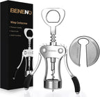 Beneno Wine Opener with Stainless Steel Wine Foil Cutter - Bottle Top Seal Cutter, Zinc Alloy Premium Wing Corkscrew with Multifunctional Bottles Opener, Ash silver