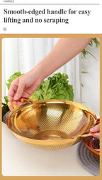 Stainless Steel Colander With Handle and Legs Drain Basket for Pasta, Spaghetti, Berry, Veggies, Fruits, Noodles, Salads, Fruit Colander Strainer Metal Rice Sieve Kitchen Utensils-Silver