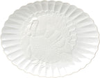 Lenox Serveware, Lenox French Perle Carved Turkey Platter, Scalloped, Oval, 18-Inch, Stoneware, Dishwasher Safe, Turkey Platter for Thanksgiving, Winter Hosting, Christmas Serving (White, 1 Piece)