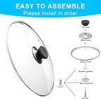 Glass Lid for Frying Pan Tempered Glass Pot Lid with Stainless Steel Rim for 12 Inch Frying Pan Wok Pot Skillet (12 Inch)