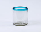 7 oz Hand Blown Mexican Drinking Glasses - Set of 2, 7 fl oz each, Aqua Rim
