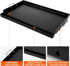 LotFun 30" x 15" Carbon Steel Cooking Griddle for Outdoor Gas Grill, Universal Griddle Flat Top Plate Insert with Grease Groove and Removable Handles for Electric/Charcoal/Gas Grill, Camping,Party