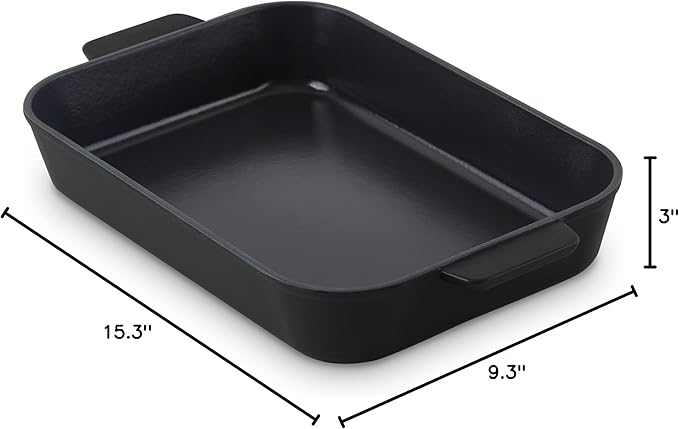 Zakarian x Dash Nonstick Cast Iron Baker - Oven-Safe Baking Pan for Pasta, Casseroles, Crumbles, and More - Easy-Release, Rust-Resistant, and Even Heat Distribution - Black, 9-Inch x 13-Inch