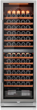 Ca'Lefort 155 Bottle Wine Fridge - 24 Inch Dual Zone Wine Cooler 40-65°F with Bottom Drawer, 13 Adjustable Shelves & 3 LED Lights, Energy Star Certified Built-in or Freestanding for Home/Bar/Kitchen