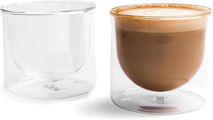 FLUR Latte XL Glasses (Set of 2) Perfect for Lattes, Latte Art, Iced Lattes & Milk Drinks – Double-Walled Borosilicate Glass – Handmade, Lightweight & Durable – 10oz (Clear)