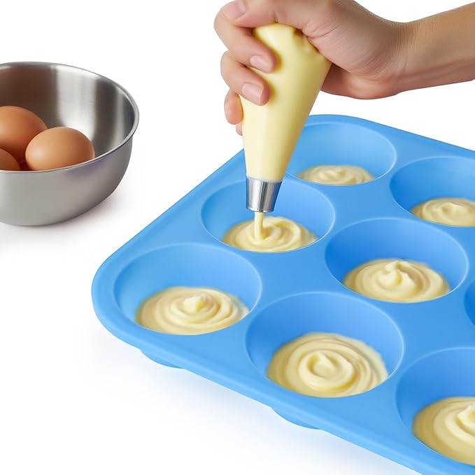 Bangp 2Pack Silicone Muffin Pans for Baking with Metal Reinforced Frame,12 Cup Regular Size Cupcake Pans,Premium Nonstick Food Grade Silicone Muffin Tray for Muffin,Cakes,Tart,Egg Bites