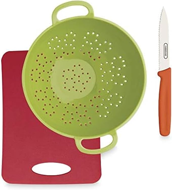 Farberware Healthy Eating 3 Piece Set with Mini Colander with Paring Knife, Small Cutting Mat