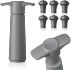 Vacu Vin Wine Saver Pump Gray with Vacuum Wine Stopper - Keep Your Wine Fresh for up to 10 Days - 1 Pump 6 Stoppers - Reusable - Made in the Netherlands