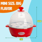 Tasty Mini Rapid Egg Cooker, 5-Egg Capacity for Perfect Hard Boiled Eggs or Omelets, Auto Shut Off, Red