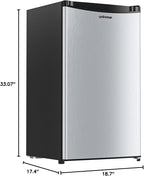 Upstreman 3.2 Cu.Ft Mini Fridge with Freezer, Single Door Compact Refrigerator, Adjustable Thermostat, Small Refrigerator for Dorm, Bedroom, Office, Stainless Steel-SR321