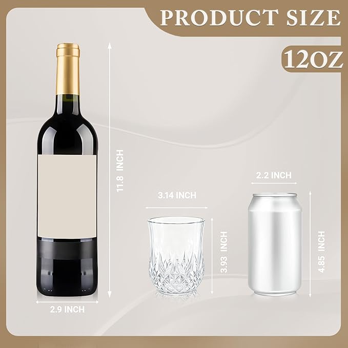 40 Pack Plastic Stemless Wine Glasses,12oz Unbreakable Vintage Elegant Drinking Glass Set,Reusable Fancy Cocktail Cups for Party, Wedding, and Bulk Events (40, 12oz-Transparent)