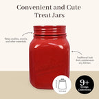 Young's Inc Red Ceramic Mason Jar, Unique Cookie Container with Lid, Multipurpose Ceramic Cannisters for Pet Treats, Candy, Snacks Storage