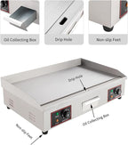 Commercial Electric Griddle, 30" 3000W Electric Countertop Flat Top Griddle Grill, Non-Stick Stainless Steel Teppanyaki Grill, Adjustable Temperature Control 122-572℉ (No Plug)