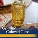 Yungala Amber Highball Glasses Set of 6 10 oz Vintage Hobnail Tall Drinking Glasses