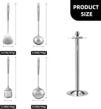 5 Pieces Cooking Utensils set, 18/8 Stainless Steel Kitchen Utensil Set with Rotating Holder (Dishwasher Safe)