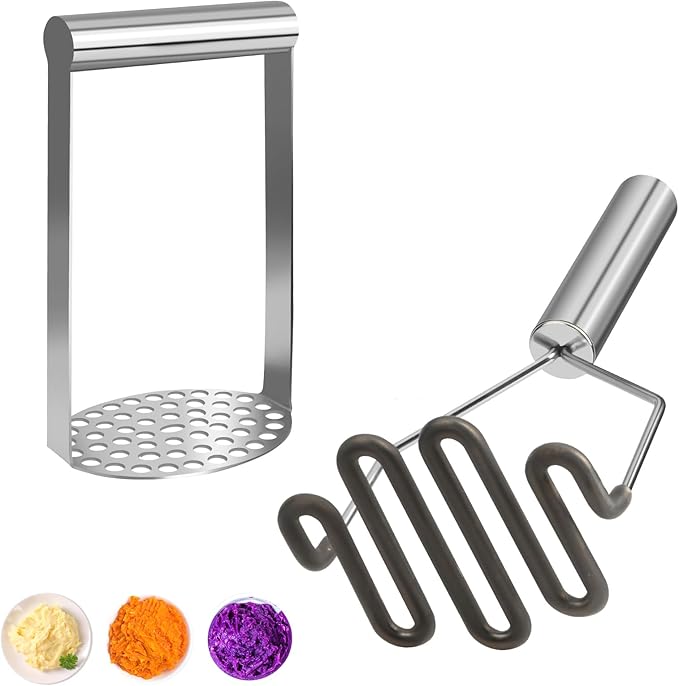 2Pcs Wide Potato Smasher,Mashed Potato Masher,Stainless Steel Masher Kitchen Tool for Bean,Vegetable,Food,Fruit,Salad