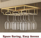 Nuovoware Wine Glass Rack - Under Cabinet Stemware Wine Glass Hanger Rack Holder for Bar Kitchen Cabinet, 3 Rows - Gold