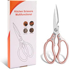CGBE Kitchen Scissors, Multi-Purpose Kitchen Shears, Heavy Duty Dishwasher Safe Food Scissors for Chicken, Poultry, Fish, Meat & Herbs with Non-Slip Grips - Rosegold