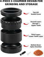 2.5" Grinder [Aluminum] 3-Piece 4-Parts Grinder for Kitchen Spice with Top Storage, Anti-jamming Teeth & Large Bottom Chamber