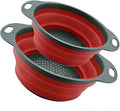 Collapsible Colander Set of 2, Folding Kitchen Strainers with Handles, Space-Saving Over-the-Sink Drainers for Pasta, Veggies & Fruit, BPA-Free, Dishwasher Safe, RV & Camping (Red)