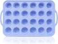 Mini Silicone Muffin Pan with Metal Frame, Non Stick Silicone Cupcake Pan with Handles 24 Cup, BPA Free Silicon Muffin Tin Tray Small for baking, egg bites, Cupcake Mold Blue