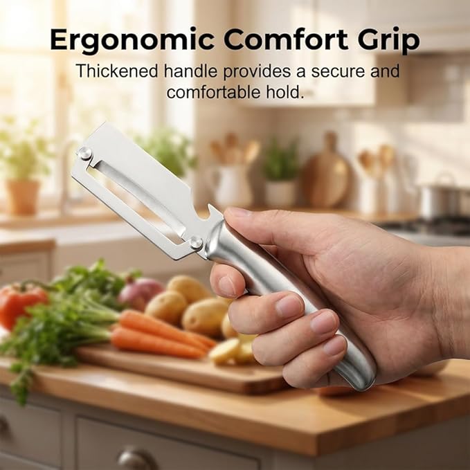 Multi-Functional Vegetable Peeler for Kitchen, 2026 New Vegetable Peeler with Wooden Handle and Bottle Opener, 2 in 1 Stainless Steel Kitchen Tool for Fruit Apple Potato Pumpkin Slicer (brown, 1PCS)