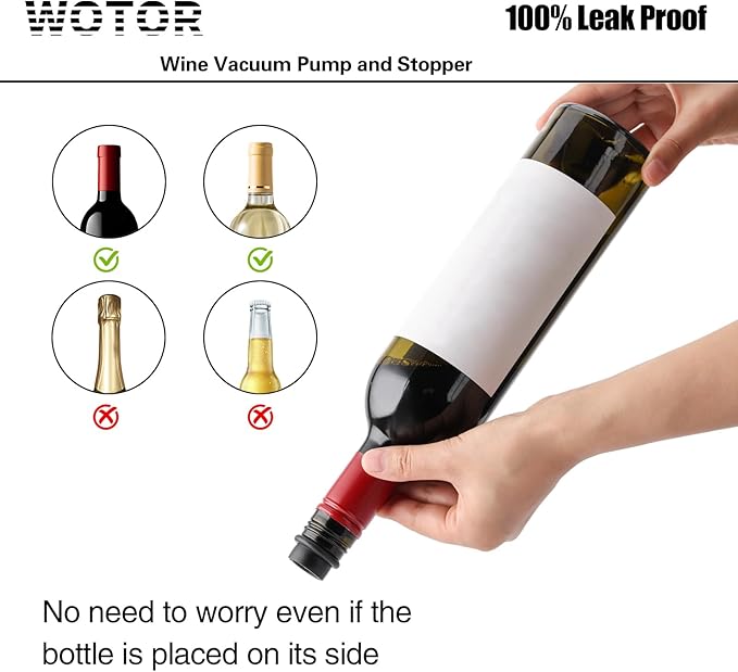 WOTOR Wine Stoppers - Vacuum Wine Saver, Preserver & Sealer (Black, 24 Pieces)