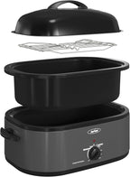 Sunvivi 22lb 18-Quart Electric Roaster Oven with Self-Basting Lid, Turkey Roaster with Unique Defrost/Warm Function, Large Oven with Removable Pan & Rack, Stainless Steel, Grey