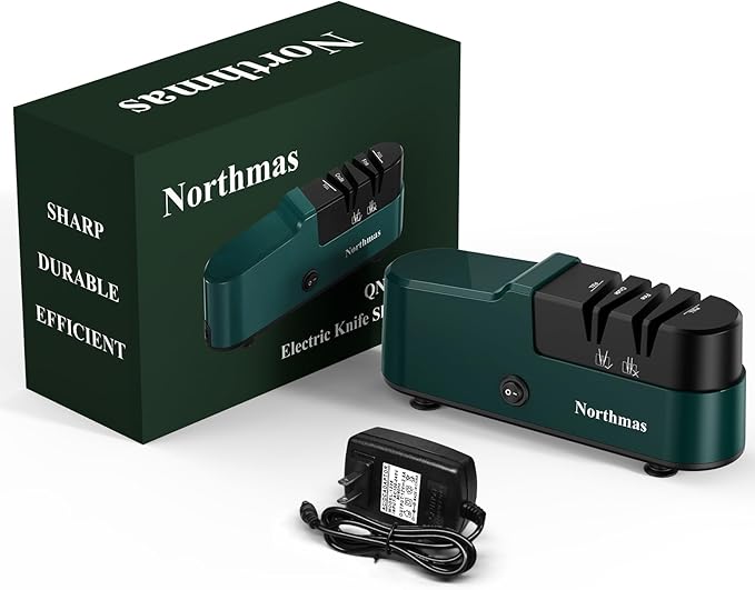 Northmas Knife Sharpener, Professional Electric Knife Sharpener for Home Use, 2 Stages for Quick Sharpening & Polishing, 100V-240V Global Voltage Design, Green