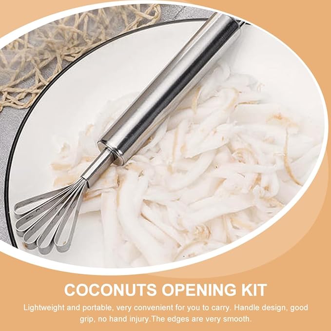 Healifty Stainless Steel Coconut Opener Tool Set 4pcs with Scraper Grater Puncher for Home Kitchen Use Household Coconut Shell Breaker and Meat Removal Gadget