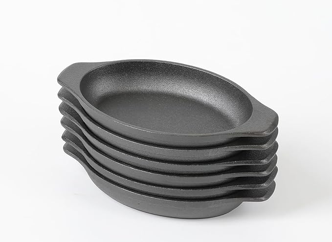 HAWOK Cast Iron Oval Mini Single Serving Bowls cooking/baking pans 6.5"LX4.7"W, 12oz, 6 Pcs