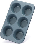 Monfish Muffin Pan 6 Jumbo Cup Carbon Steel Haze Blue non Stick Coating Muffin cupcake Tin 3.5inch cup Roy blue