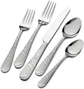 Pfaltzgraff Garland Frost Silverware Set 53-Piece, 18/0 Stainless Steel Flatware Set Service for 8 with Hostess Serving Utensils, Dishwasher Safe Cutlery Set
