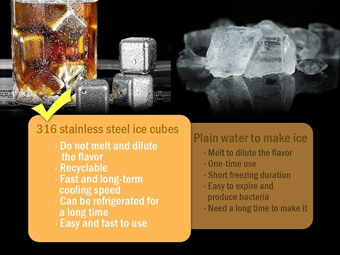 16-Piece Stainless Steel Ice Cubes, Whiskey Stones, Reusable Wine Stones, Silver, Drink Accessory, Bar Tool Set